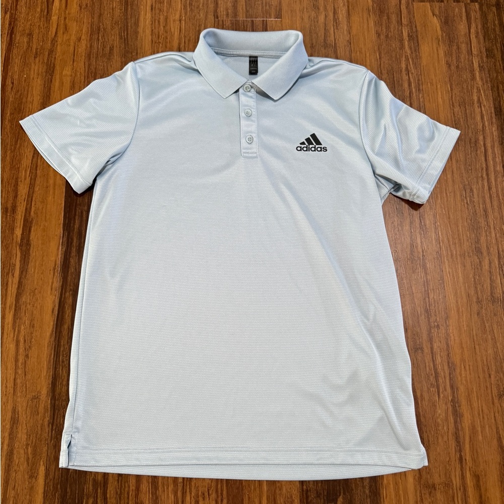 Adidas Light Blue Polo Shirt Men's Medium Short Sleeve Collared Solid Logo
